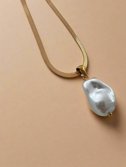 Snake Chain with Pearl Necklace 18k Gold Plated Waterproof