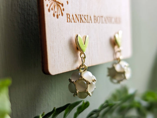 Gold Heart & Cat's Eye Ball Stud Earrings