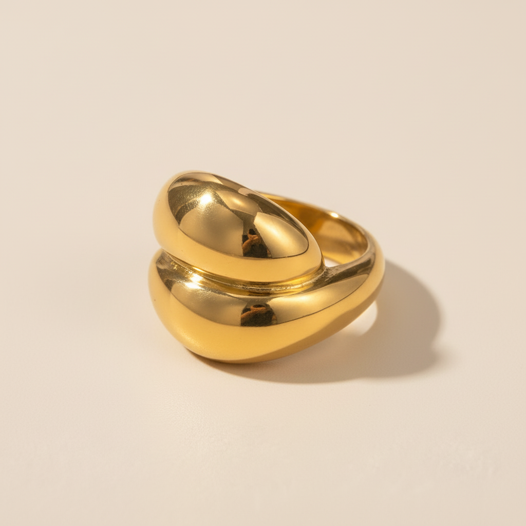 Double Dome Chunky Ring 18k Gold Plated Waterproof Jewellery