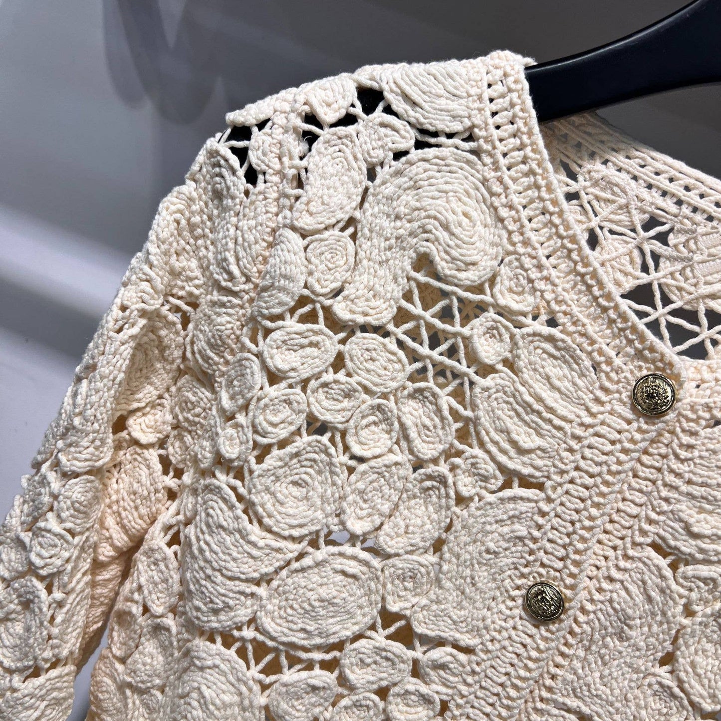 Cream Floral Crochet Cardigan