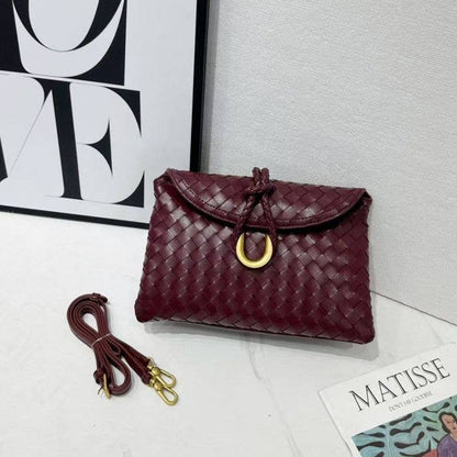Woven Crossbody Bag with Gold Accent: Burgundy