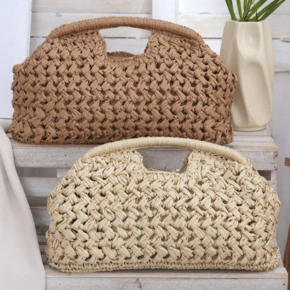 Woven Straw Summer Pouch Beach Bag: Brown