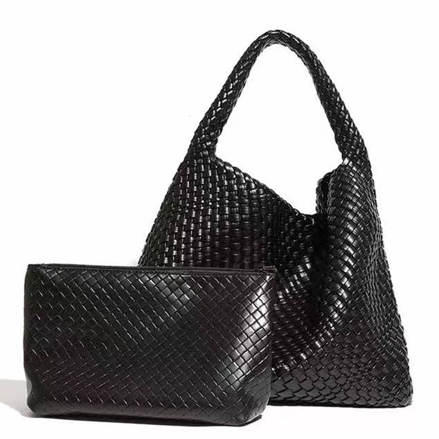 Large Weave Two in One Handbags B1683: Chocolate