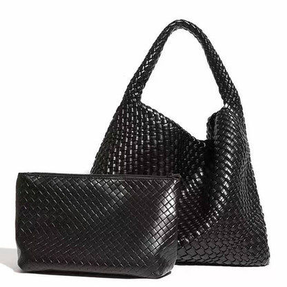 Large Weave Two in One Handbags B1683: Chocolate