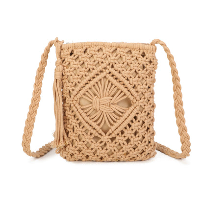 9806 Crochet Crossbody Bag: Beige