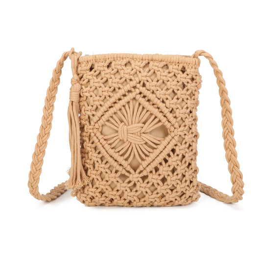 9806 Crochet Crossbody Bag: Khaki