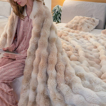 Cosy Faux Fur Sofa Chair Throw Blanket (130cm*160cm) BLK019: Black Mix