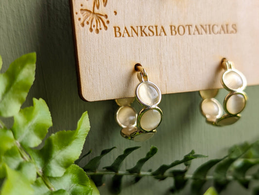 Gold Bubbled Cat's Eye Stone Hoop Earrings