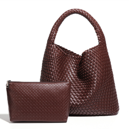 Large Weave Two in One Handbags B1683: Chocolate