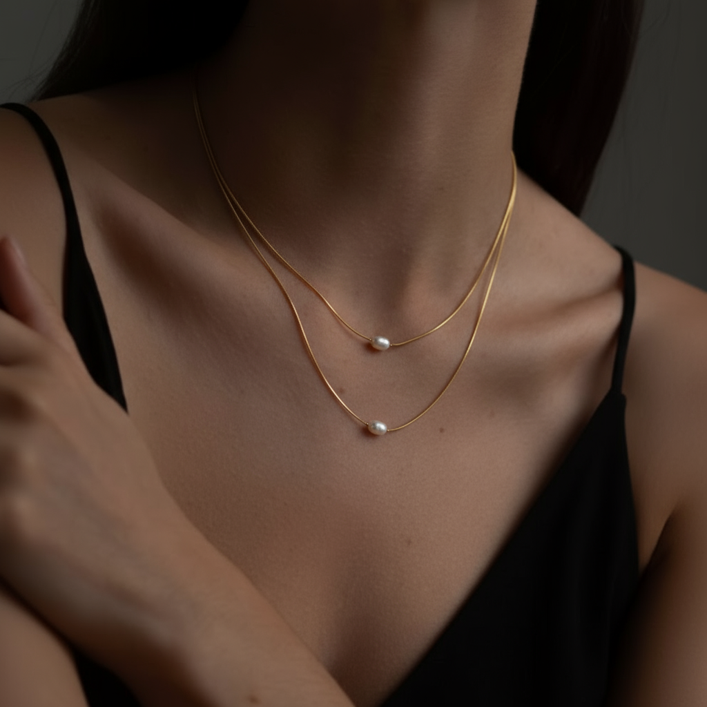 Pearl Layered Necklace 18k Gold Waterproof Dainty Jewellery
