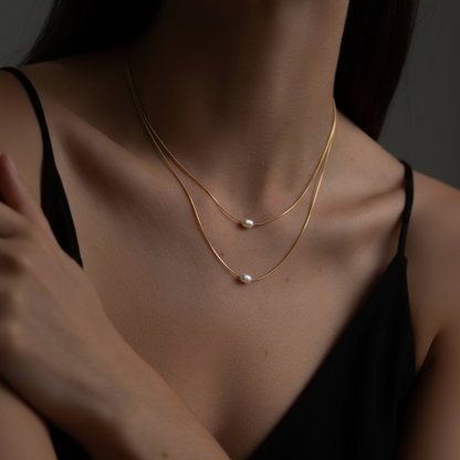 Pearl Layered Necklace 18k Gold Waterproof Dainty Jewellery