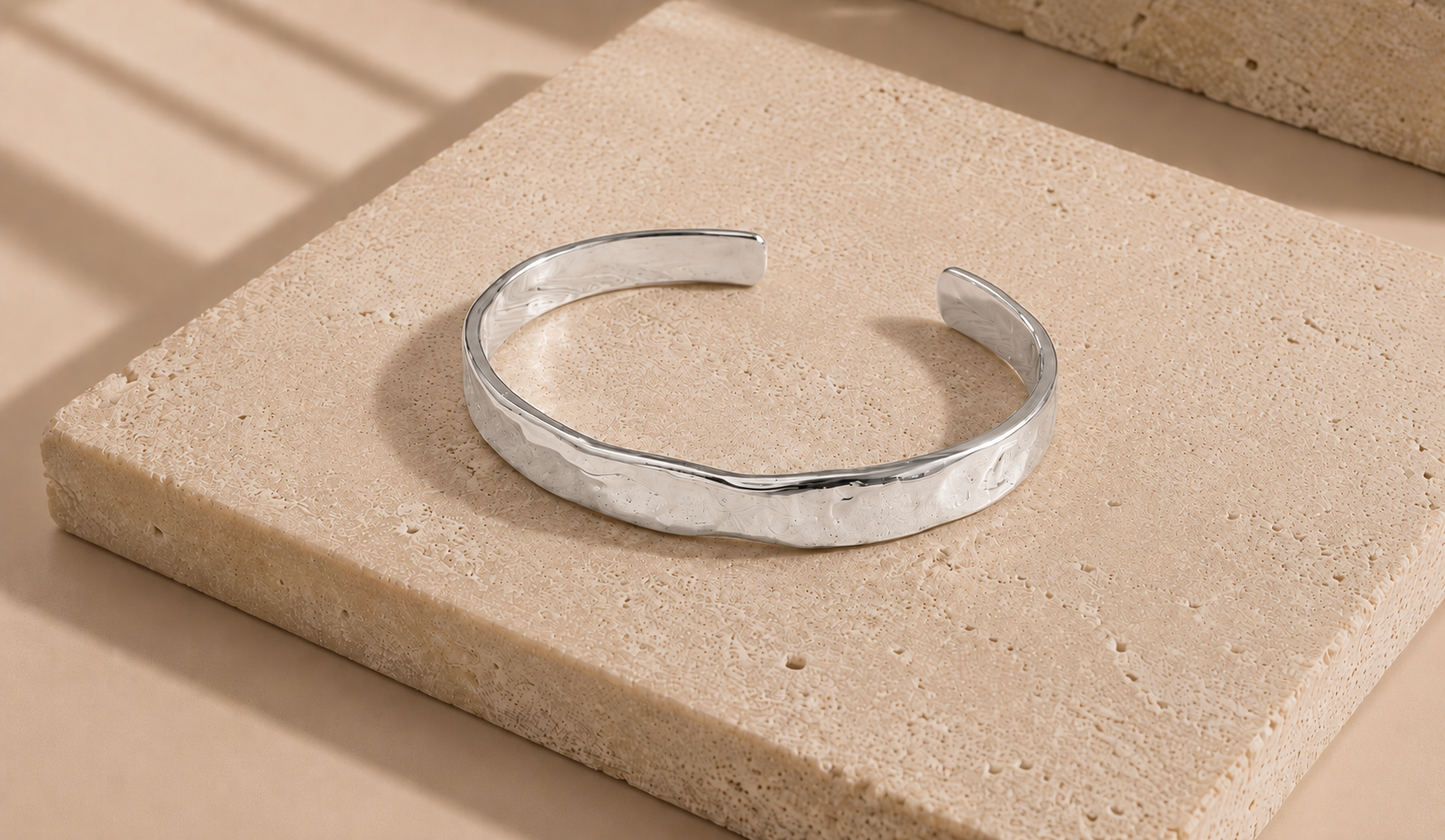 Silver Plated Molten Cuff Waterproof Arm Stack Bracelet