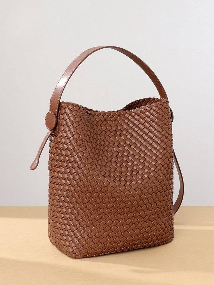 Luxury Woven Hobo Bag with Matching Pouch B2047: Tan