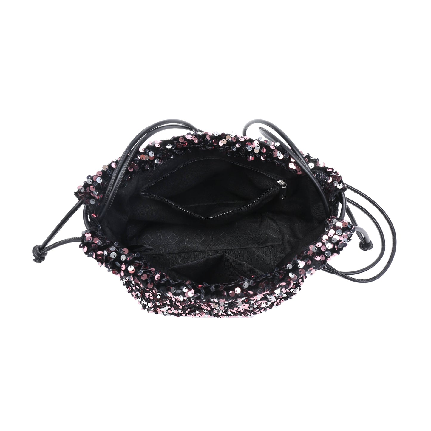 CC324-Carrier Co. Sequin Draw String Closure Cross Body Bag: Gold