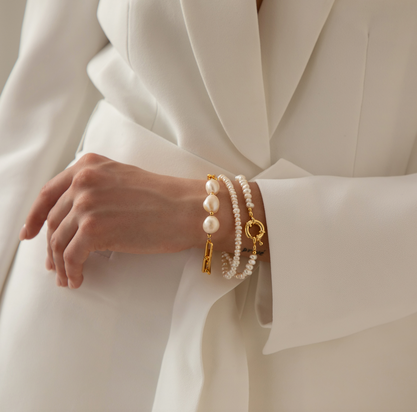 Freshwater Pearl Bracelet 18k Gold Plated Summer Wrist Stack