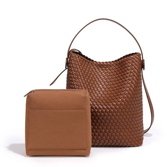 Luxury Woven Hobo Bag with Matching Pouch B2047: Tan