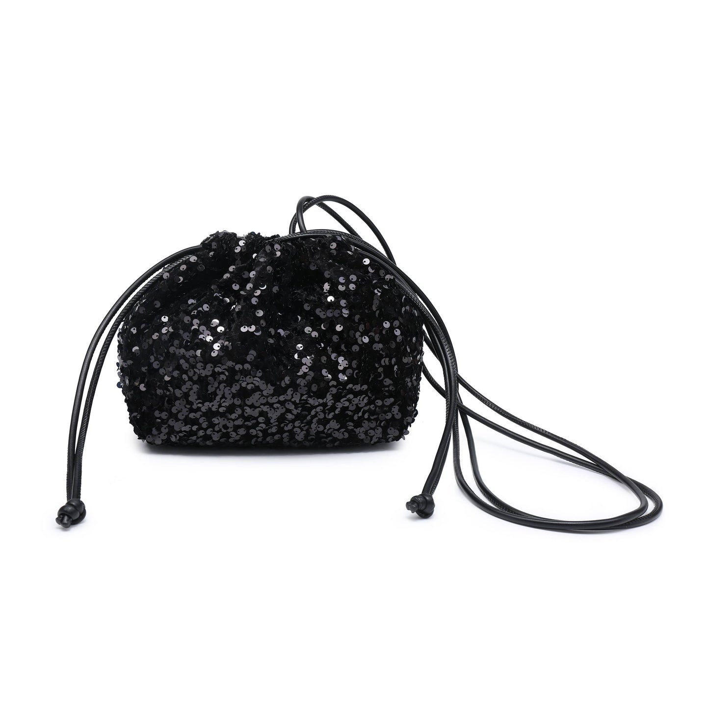 CC324-Carrier Co. Sequin Draw String Closure Cross Body Bag: Black