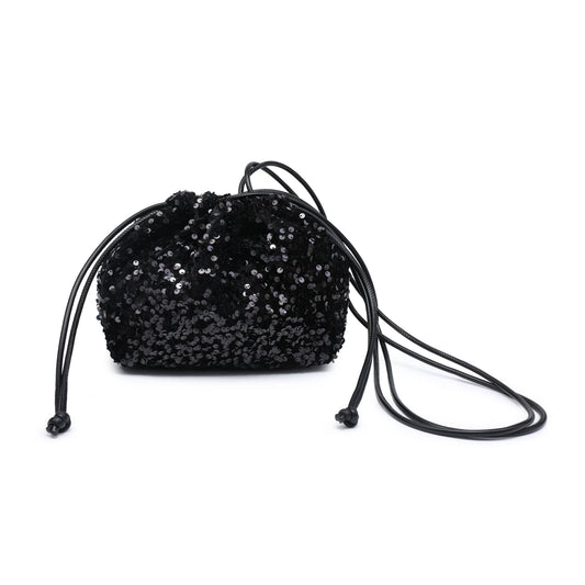 CC324-Carrier Co. Sequin Draw String Closure Cross Body Bag: Black