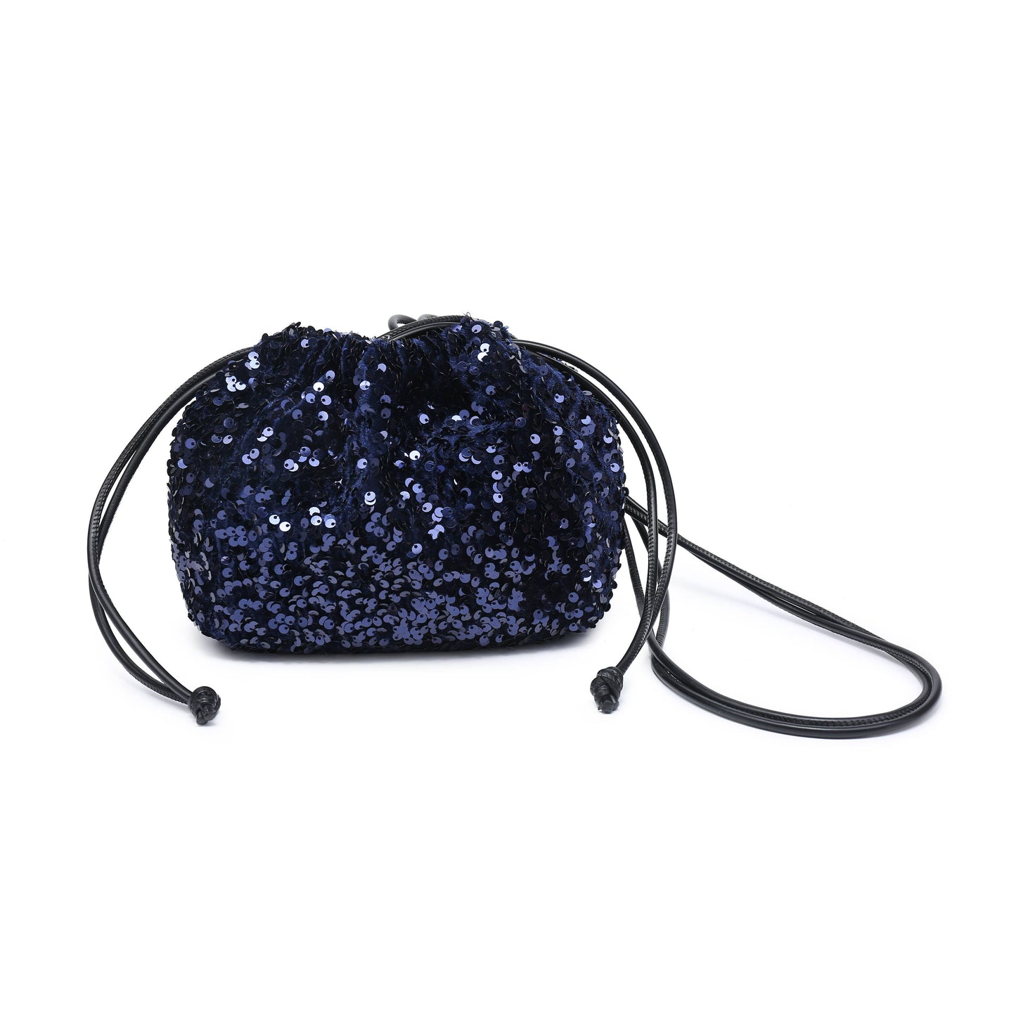 CC324-Carrier Co. Sequin Draw String Closure Cross Body Bag: Silver