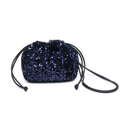 CC324-Carrier Co. Sequin Draw String Closure Cross Body Bag: Black