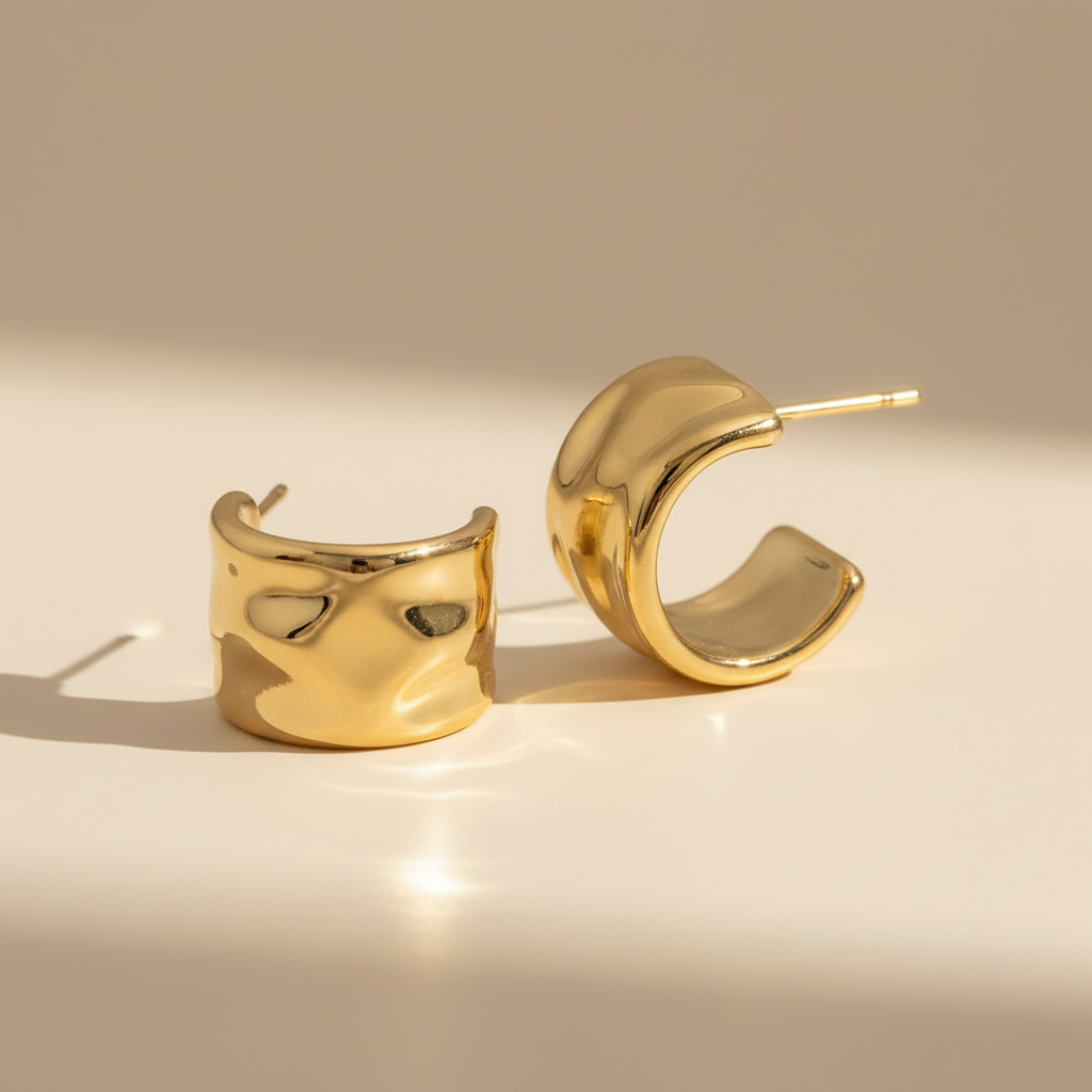 Molten Sculptural Wavy Hoops 18k Gold Plated Huggies