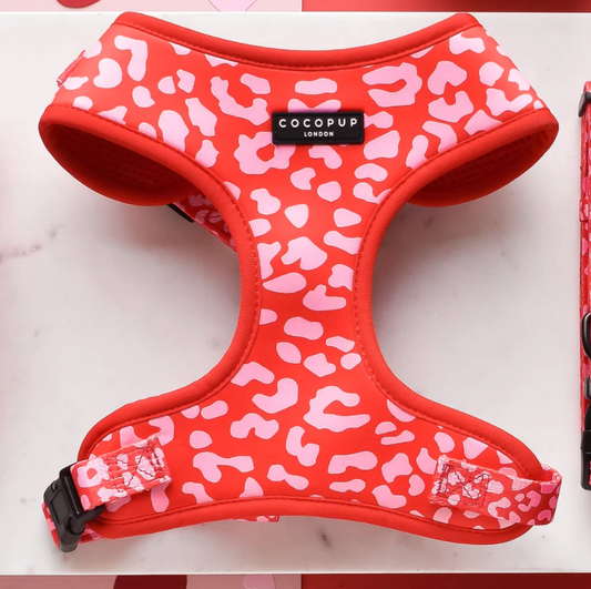 Red & Pink Leopard Adjustable Neck Harness: M