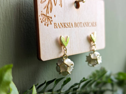 Gold Heart & Cat's Eye Ball Stud Earrings