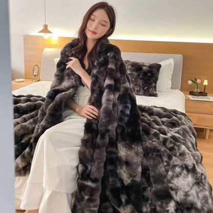 Cosy Faux Fur Sofa Chair Throw Blanket (130cm*160cm) BLK019: Black Mix