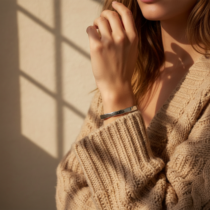 Silver Plated Molten Cuff Waterproof Arm Stack Bracelet