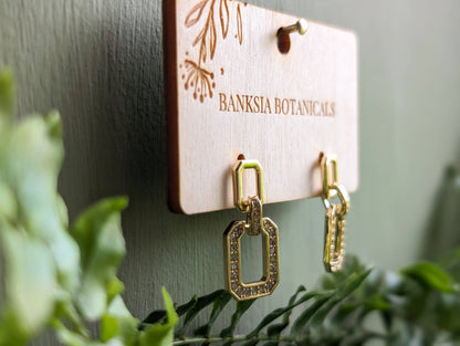 Gold Cubic Zirconia Double Geometric Stud Earrings