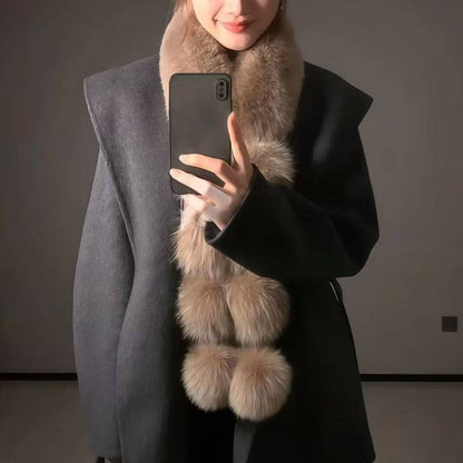 Luxury Faux Fur Snood Scarf with Pom Poms: Chocolate