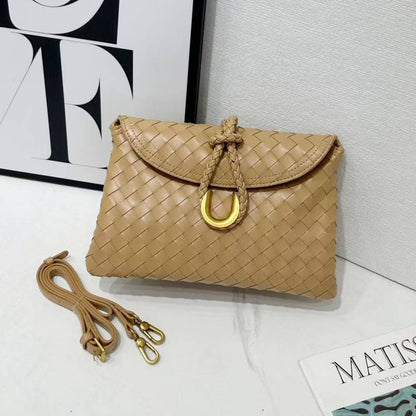 Woven Crossbody Bag with Gold Accent: Cream