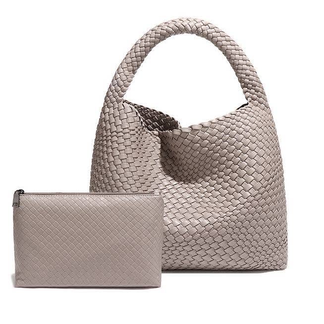 Large Weave Two in One Handbags B1683: Chocolate