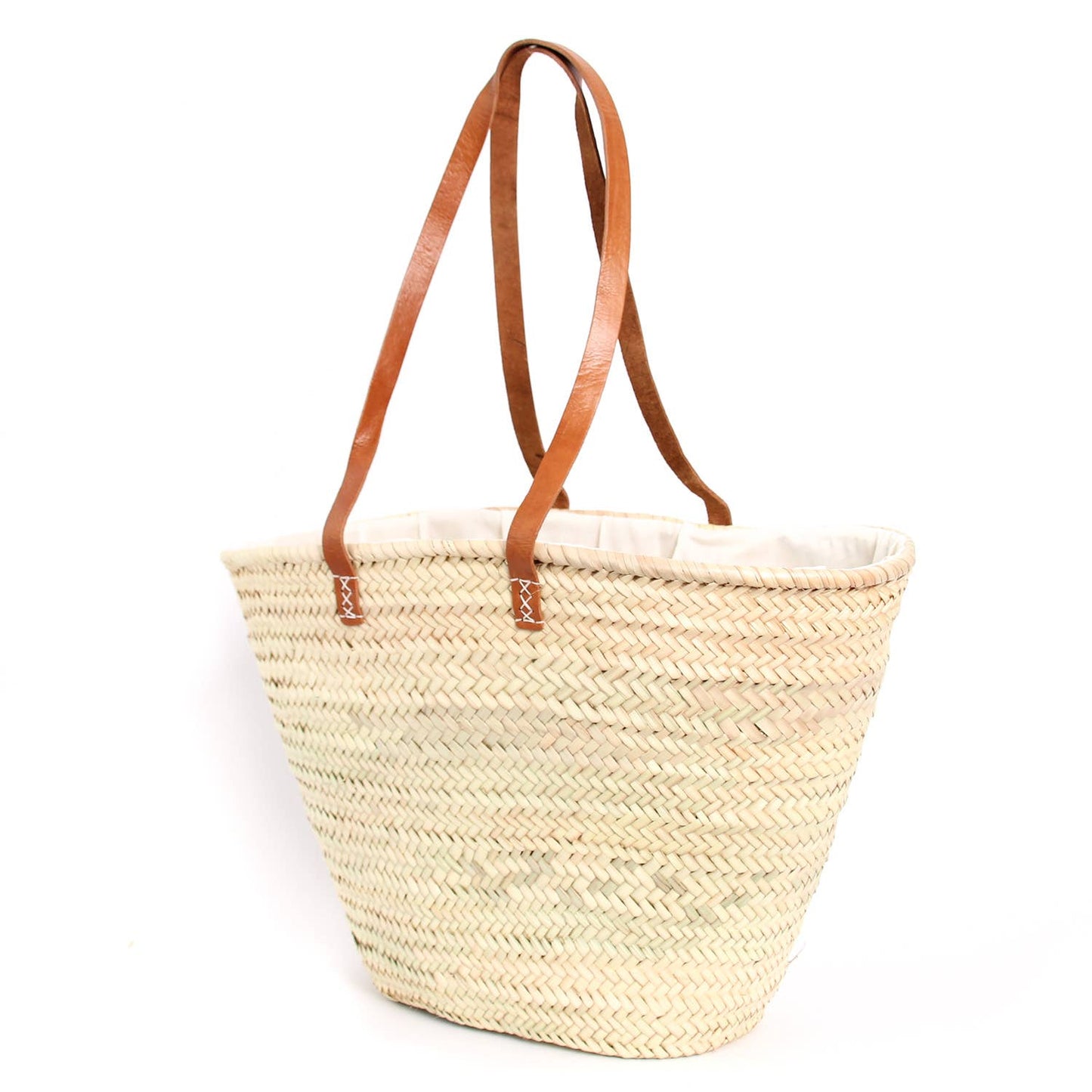 Handwoven French Market Straw Bag with Leather Handles