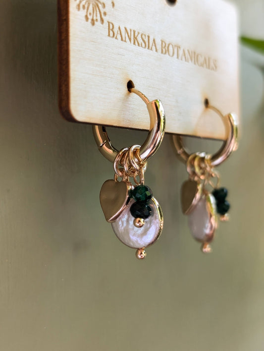 Dark Green Charm Huggie Earrings