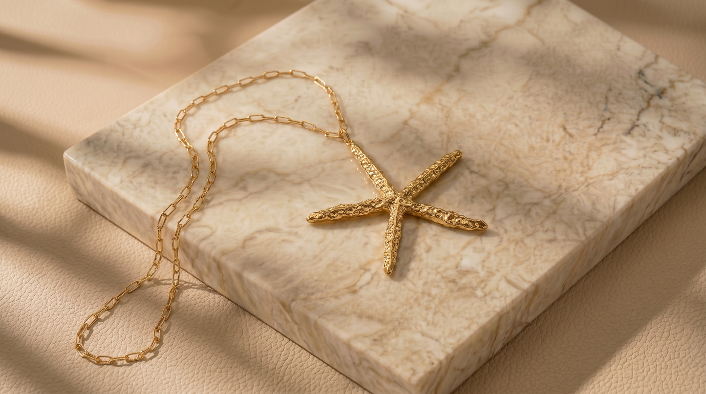 Starfish Link Chain Necklace 18k Gold Plated Holiday Summer