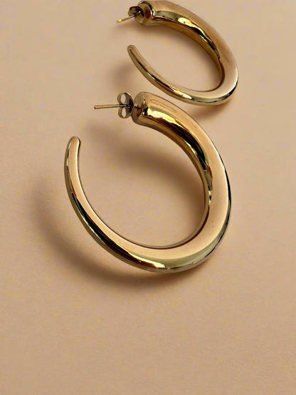 Large Tube Hoop Earrings Gold Modern 18k Gold Plated