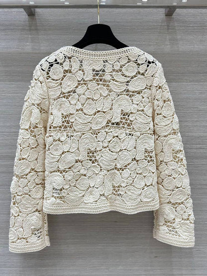 Cream Floral Crochet Cardigan