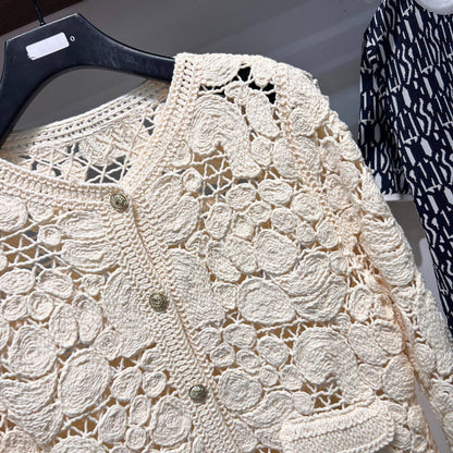 Cream Floral Crochet Cardigan