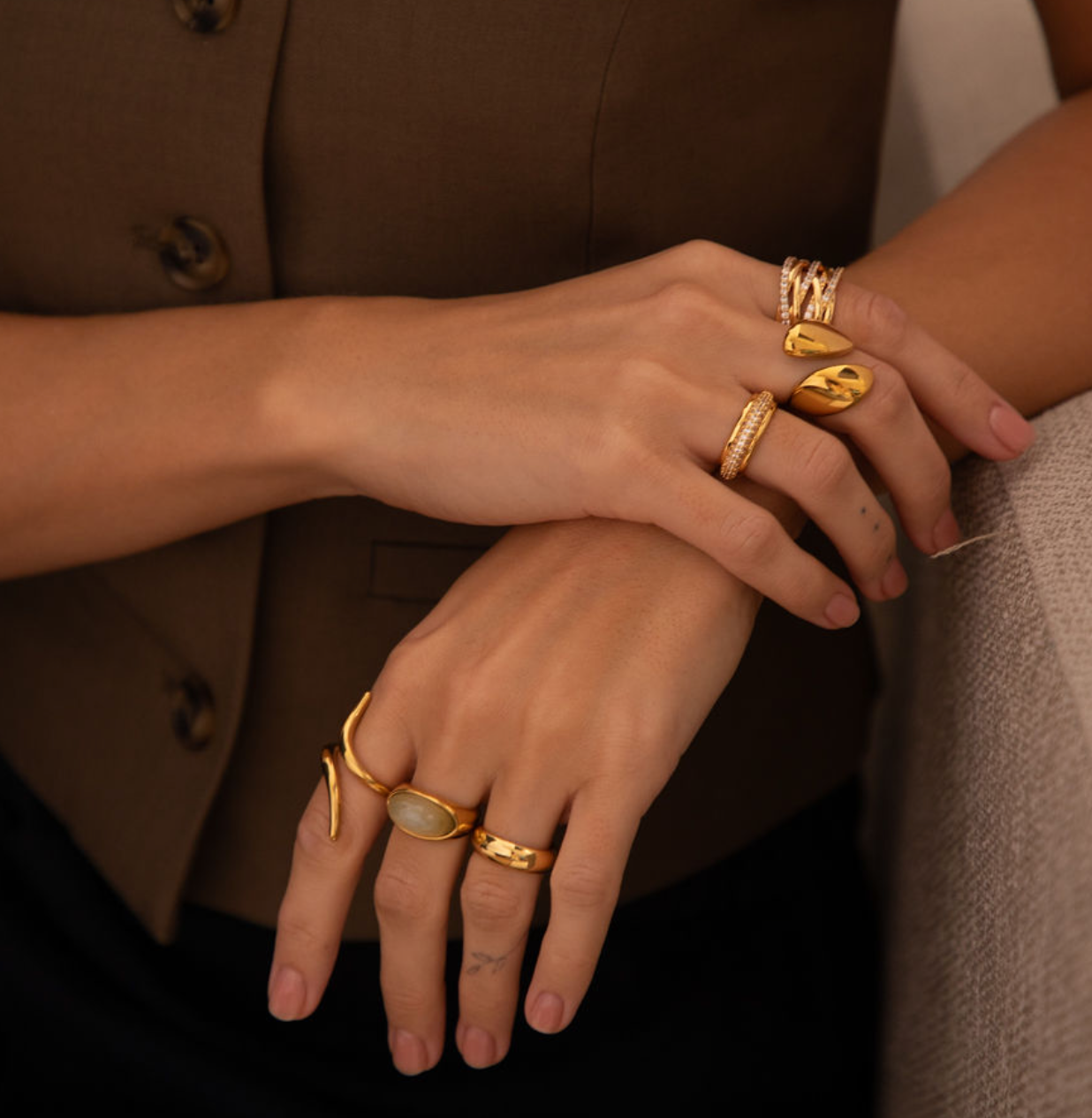 Chunky Wrap Ring 18k Gold Plated Sculpted Modern Premium