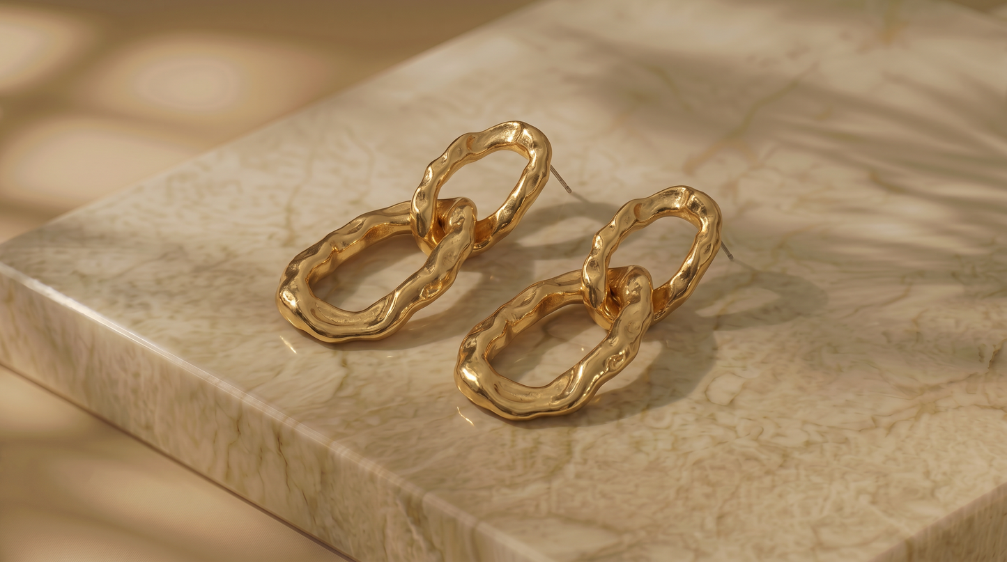 Molten Loop Drop Earrings 18k Gold Plated Waterproof