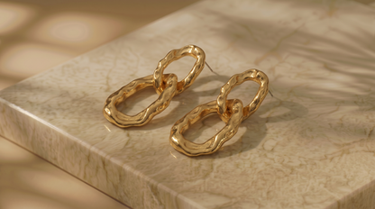 Molten Loop Drop Earrings 18k Gold Plated Waterproof
