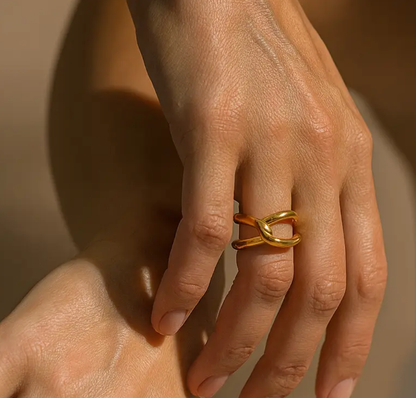 Sculptural Cross Ring 18k Gold Waterproof PVD Jewellery