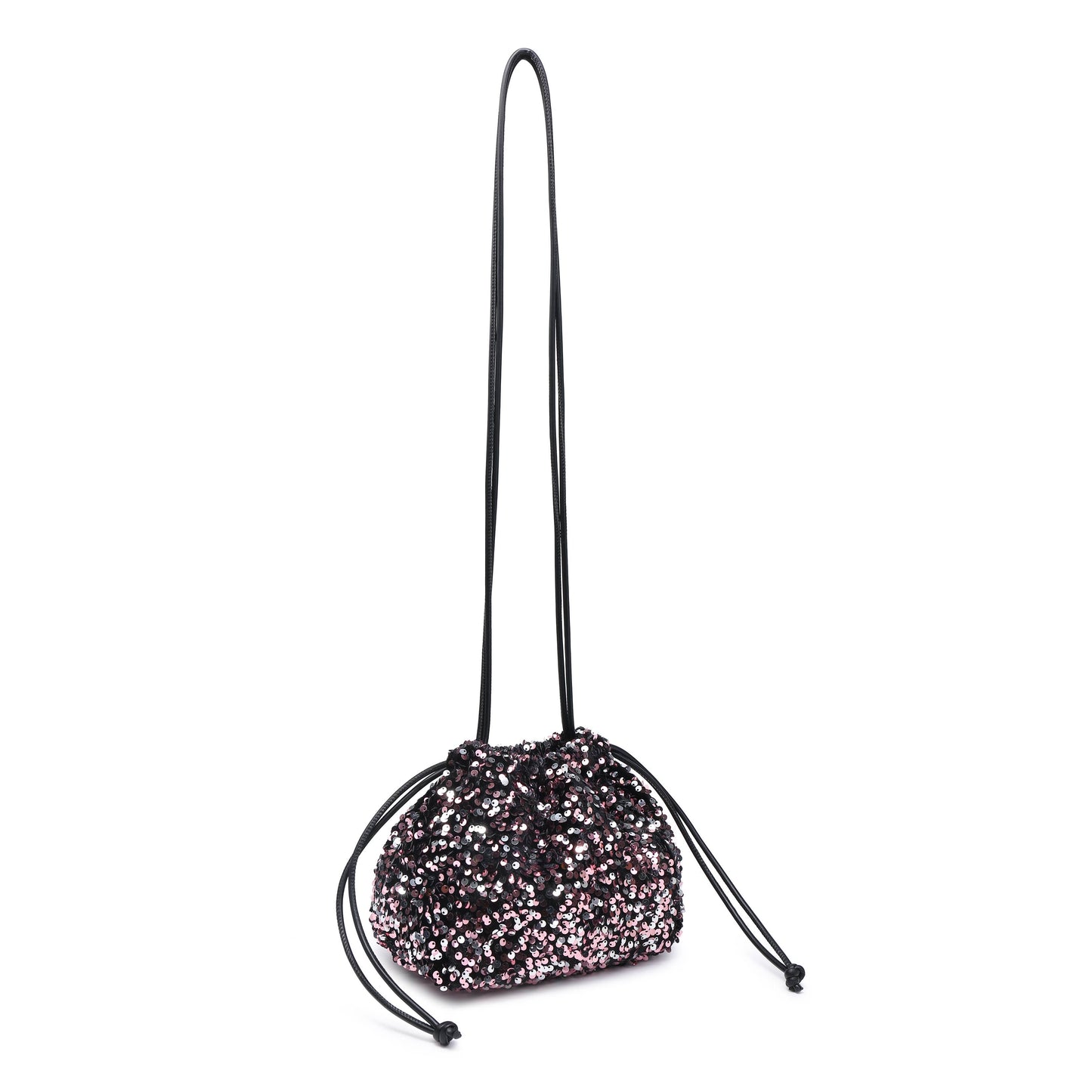 CC324-Carrier Co. Sequin Draw String Closure Cross Body Bag: Gold