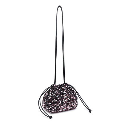 CC324-Carrier Co. Sequin Draw String Closure Cross Body Bag: Black