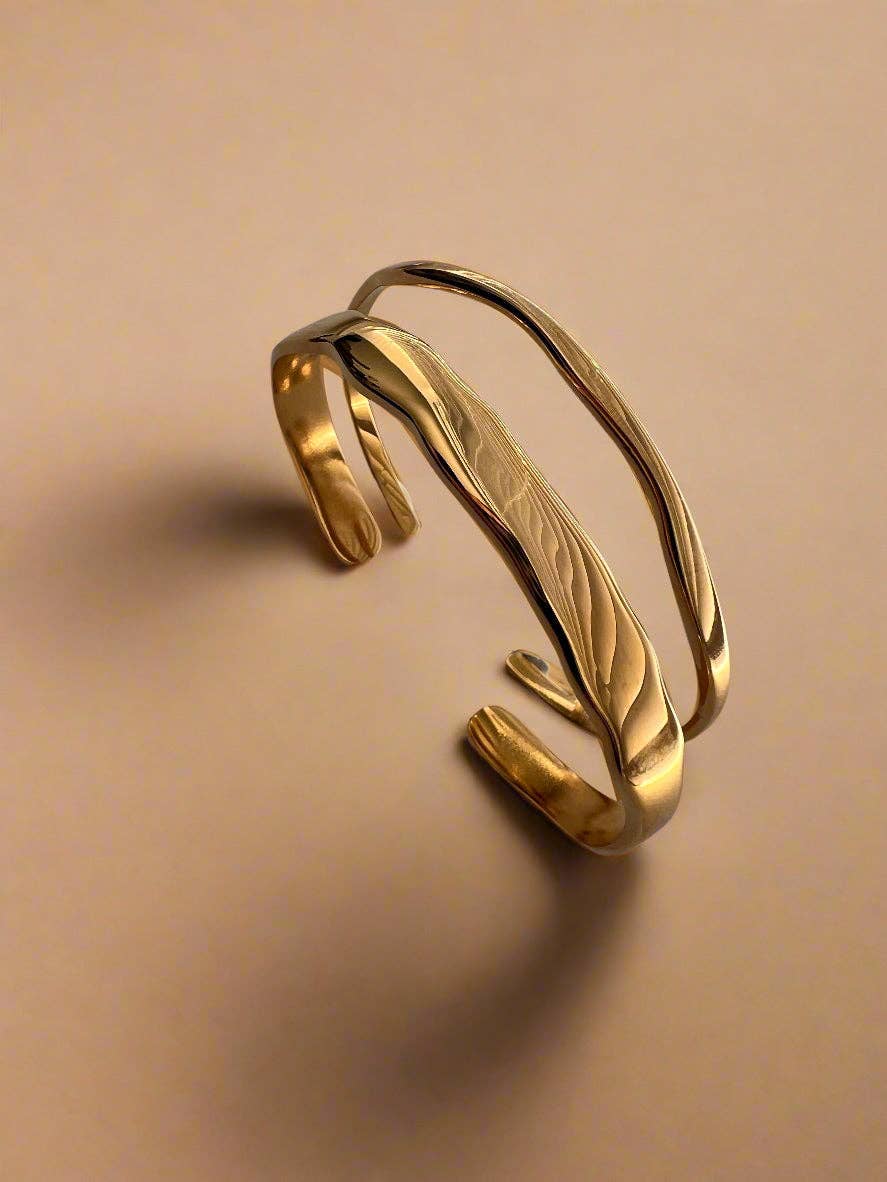 Sculpted Molten Cuffs 18k gold plated Two Bracelets Set