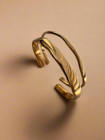 Sculpted Molten Cuffs 18k gold plated Two Bracelets Set