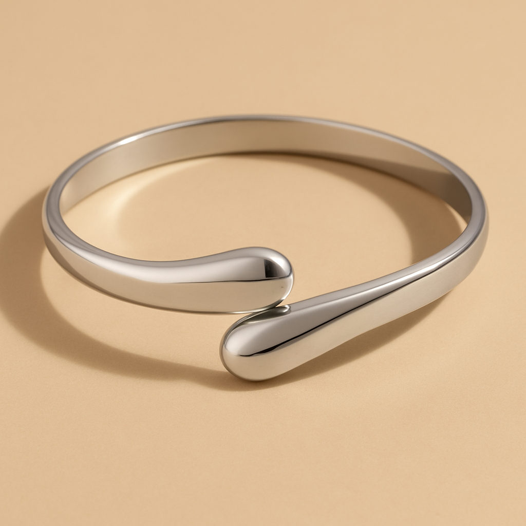 Silver Hinged Bangle Waterproof Bracelet Arm Stack Modern