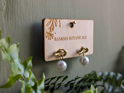 Gold Faux Pearl Knot Stud Earrings
