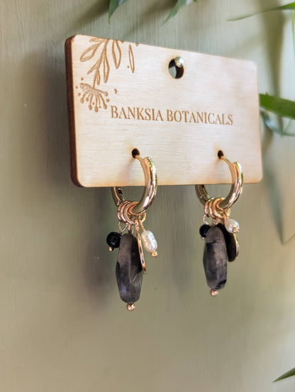 Black Beaded Huggie Earrings